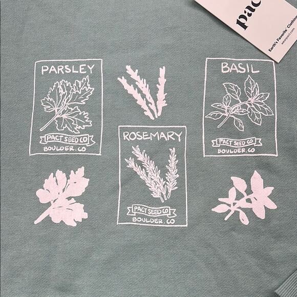NEW PACT S 100% Organic Cotton Green Herbs Graphic Slouchy Sweatshirt Crew Women - Picture 3 of 12